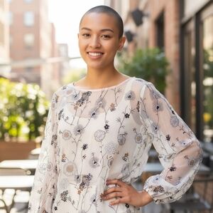 Melrose and Market Blush Sheer Embroidered Floral Blouse